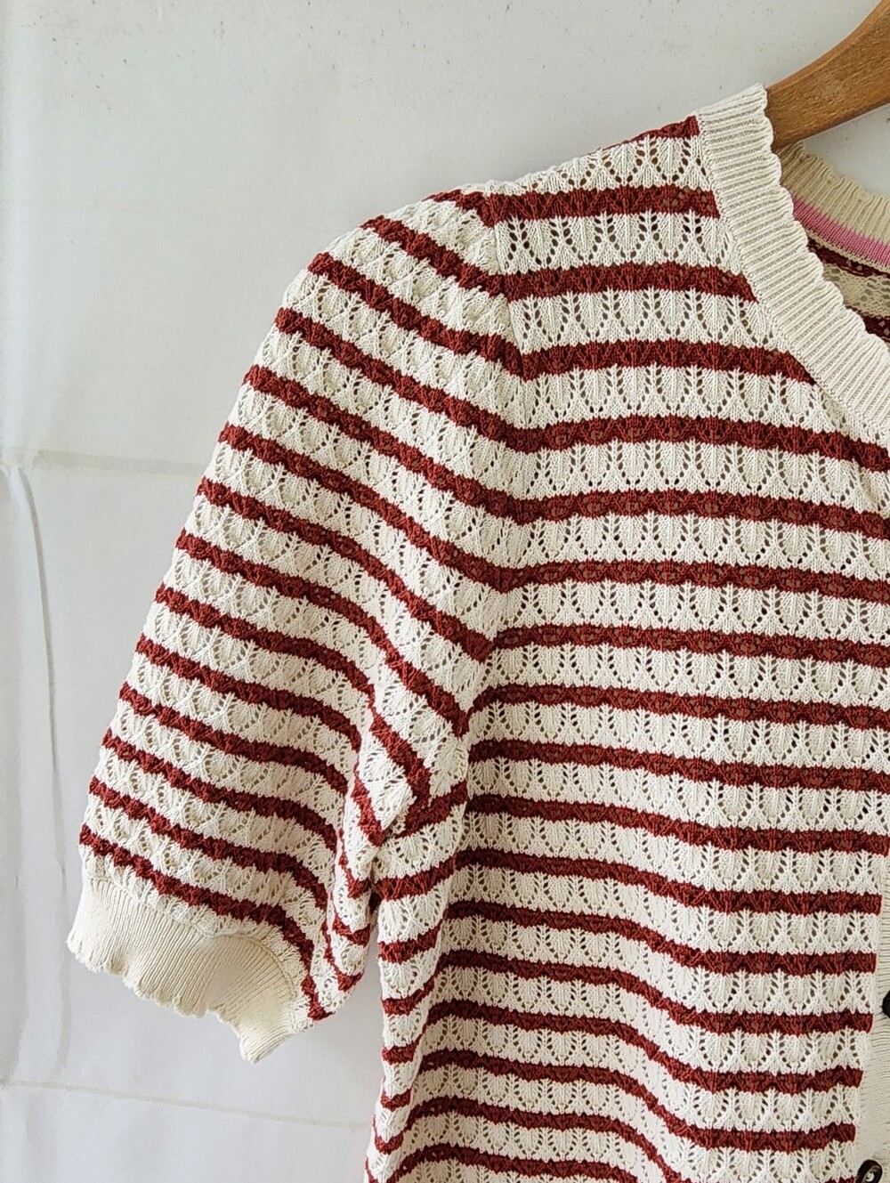 Boden Dot Pointelle Striped Short Sleeve Cardigan - Picture 9 of 14